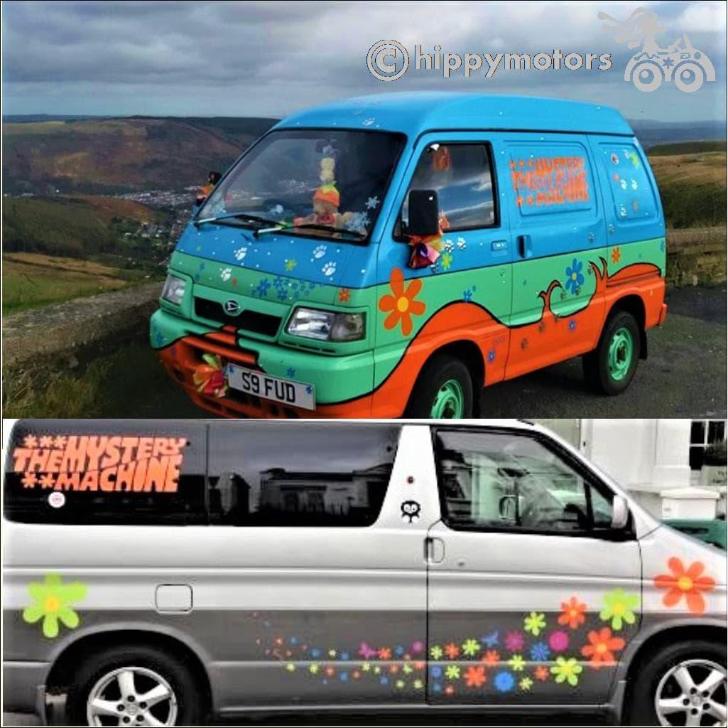 mystery machine camper van vinyl graphics with scooby doo flowers