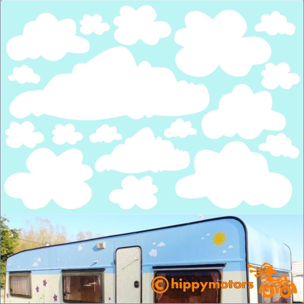 cloud decal stickers on caravan