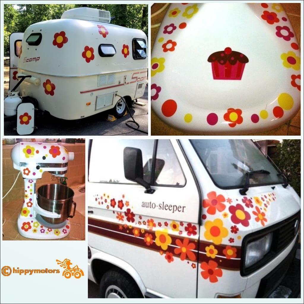 hippy motors fab flower decal stickers on camper vans and caravans
