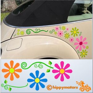 daisy curl and leaf vinyl decal stickers on VW beetle car