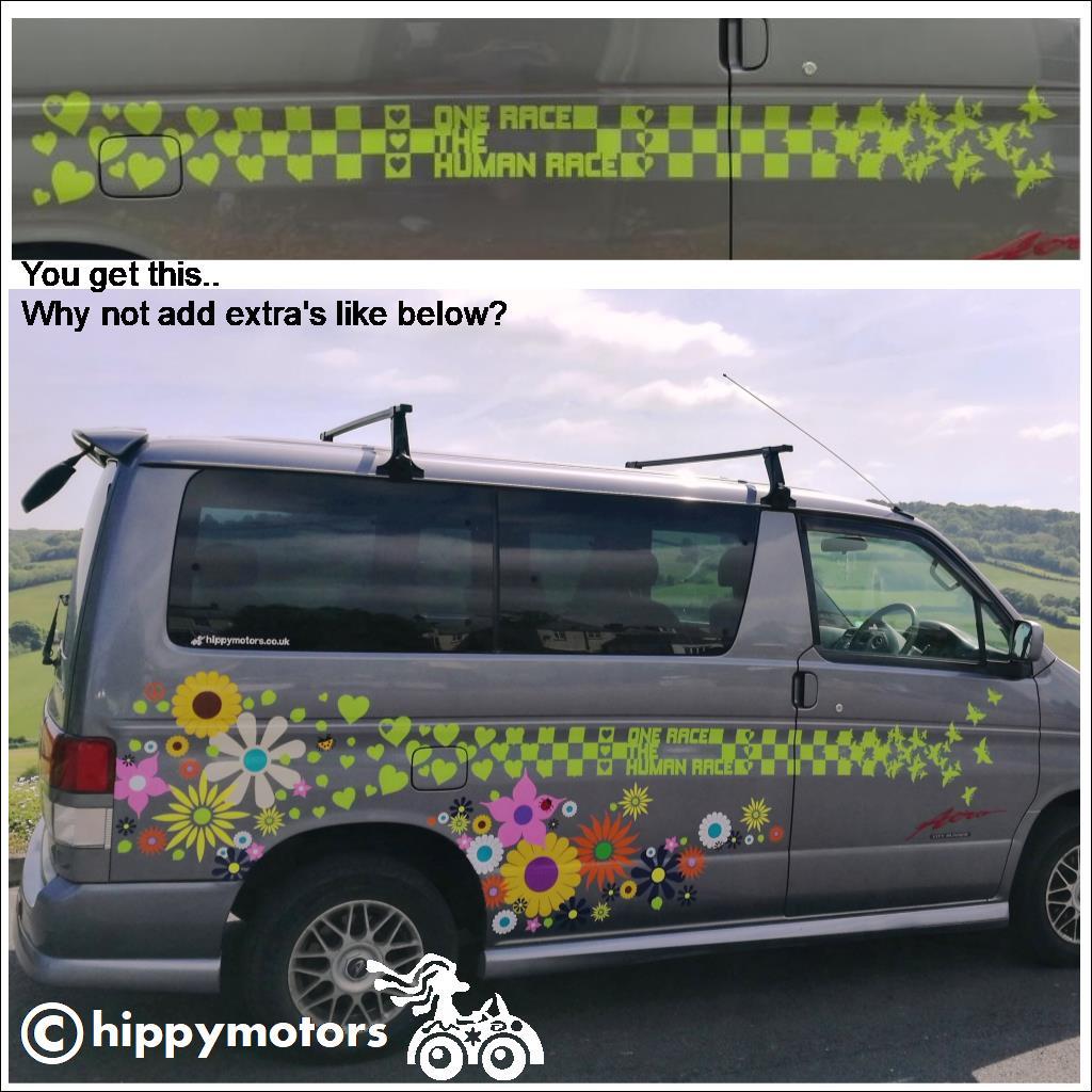 one race checks with hearts vinyl sticker stripe on Bongo camper van