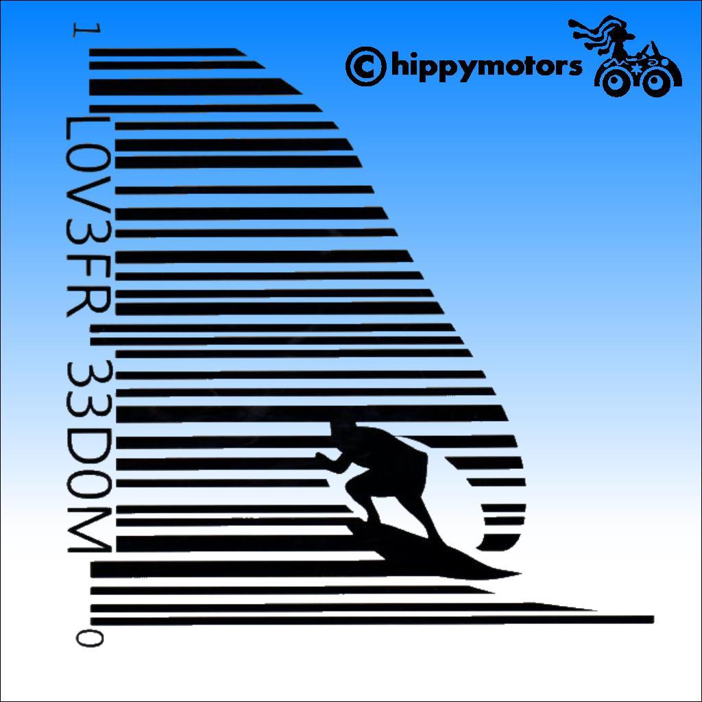 Surfer in a bar code decal