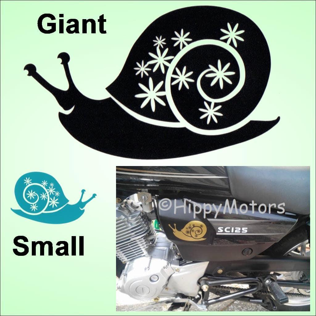 snail car sticker on motor bike