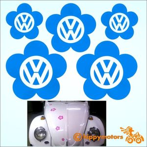 flowers stickers with vw logo on a beetle car