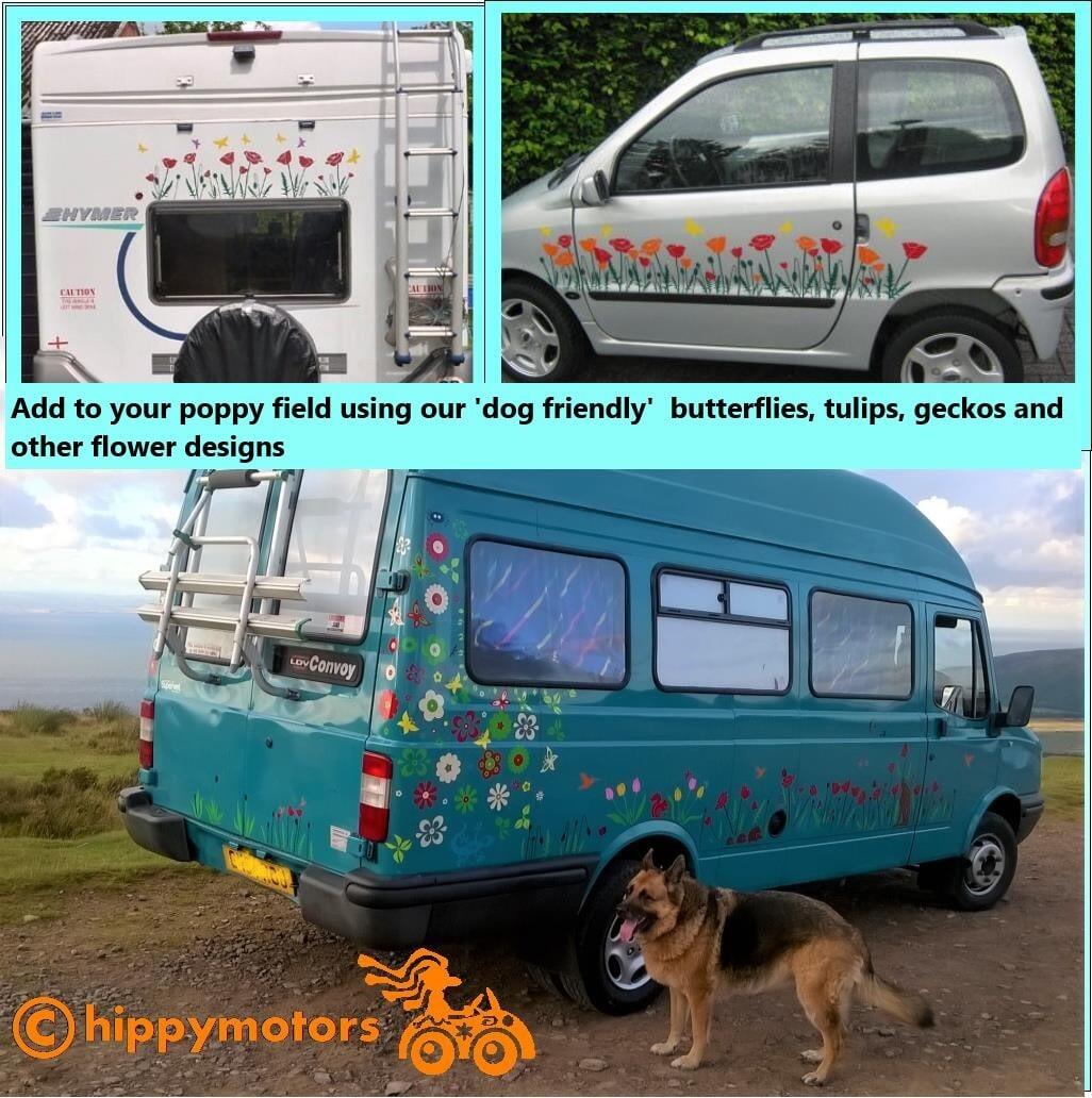 Poppy leaves and stem decals on cars and caravans