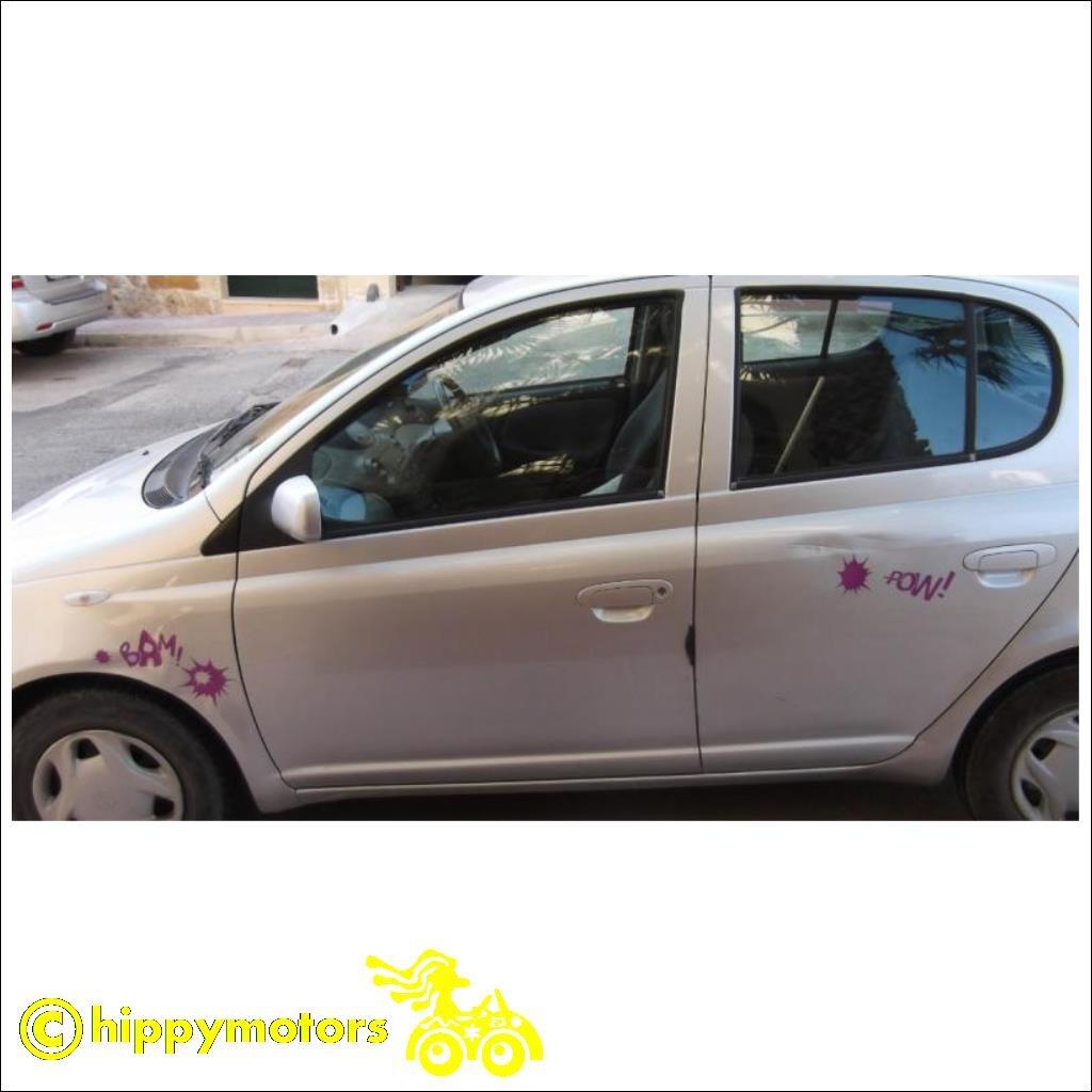 bam and pow comic book sticker on car