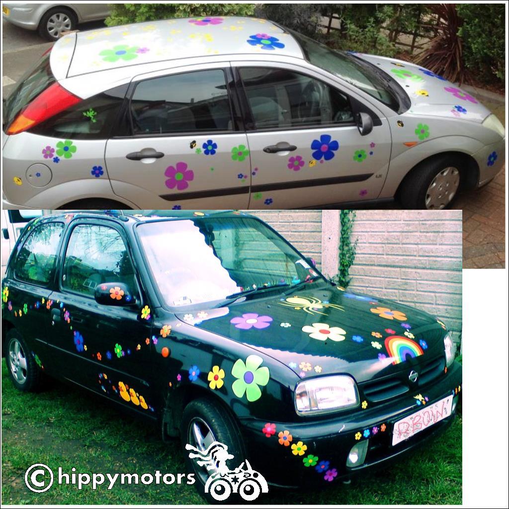 large hippy rainbow flower car stickers decals