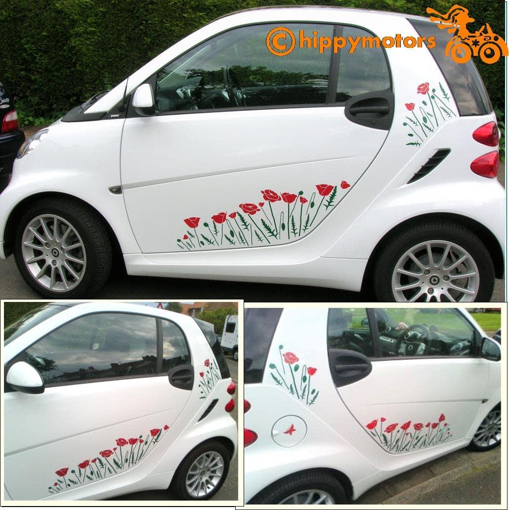 Poppy Decals on car by hippy motors