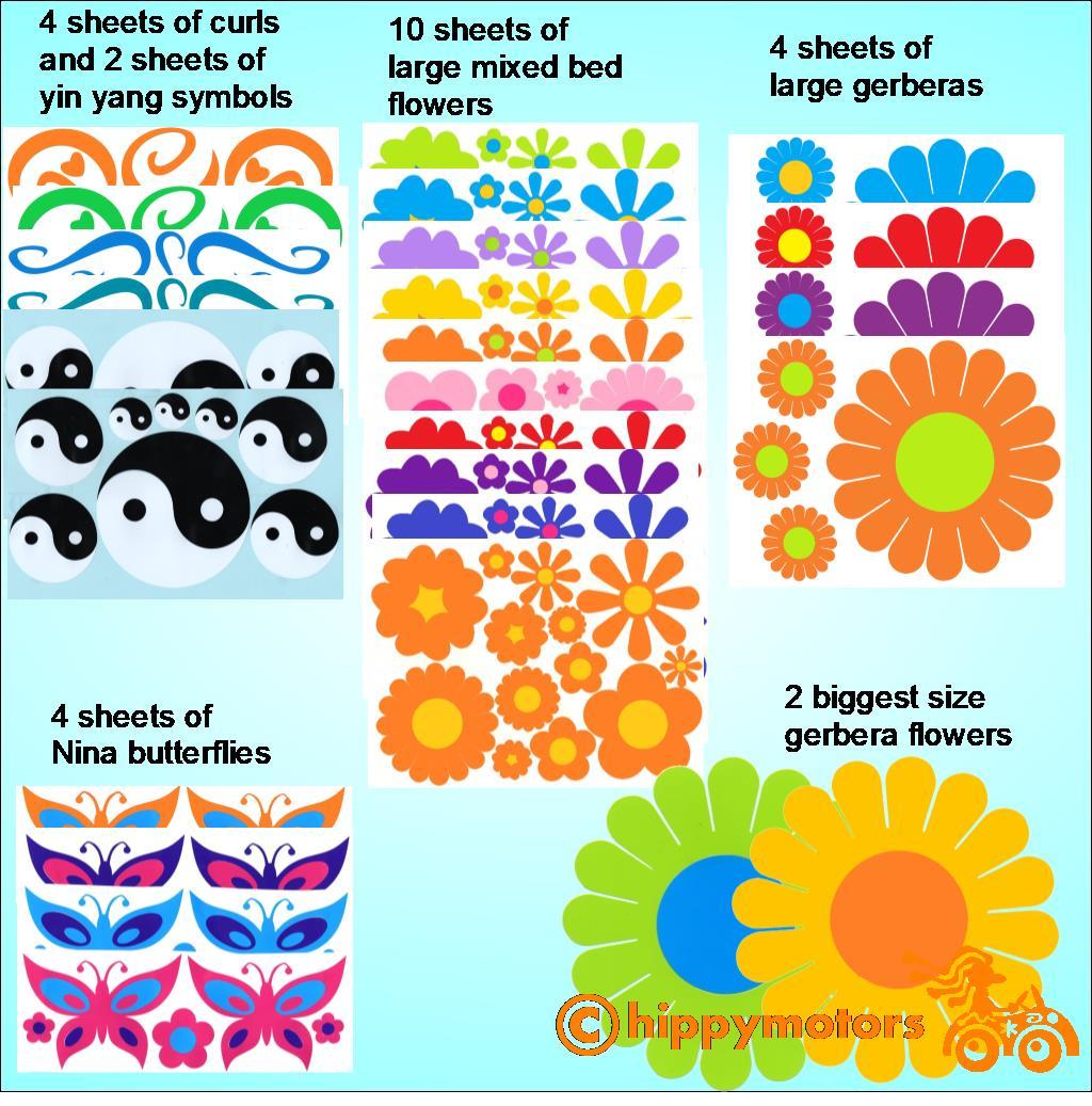 Massive set of flower and butterfly decals for cars