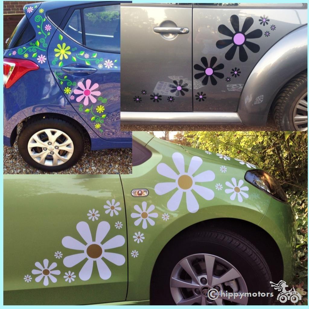 Daisy flower stickers on VW Beetle car
