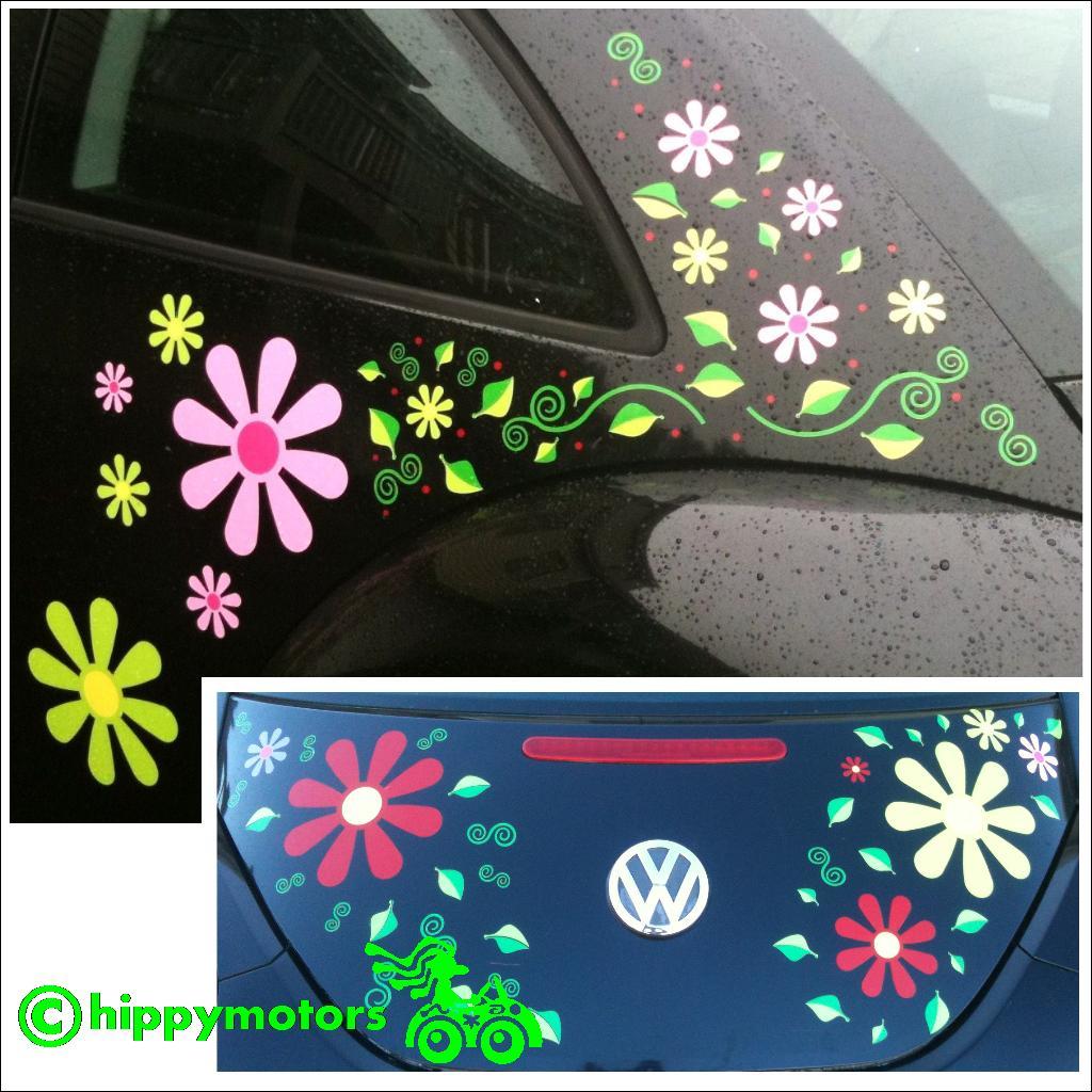 Daisy flower stickers and leaves on cars