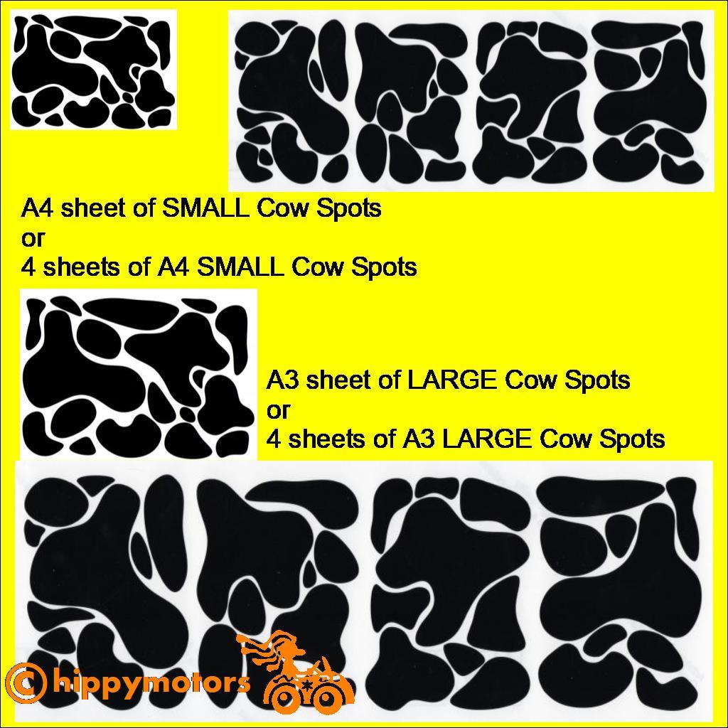 Cow spot vinyl sticker sheets for vehicles and walls