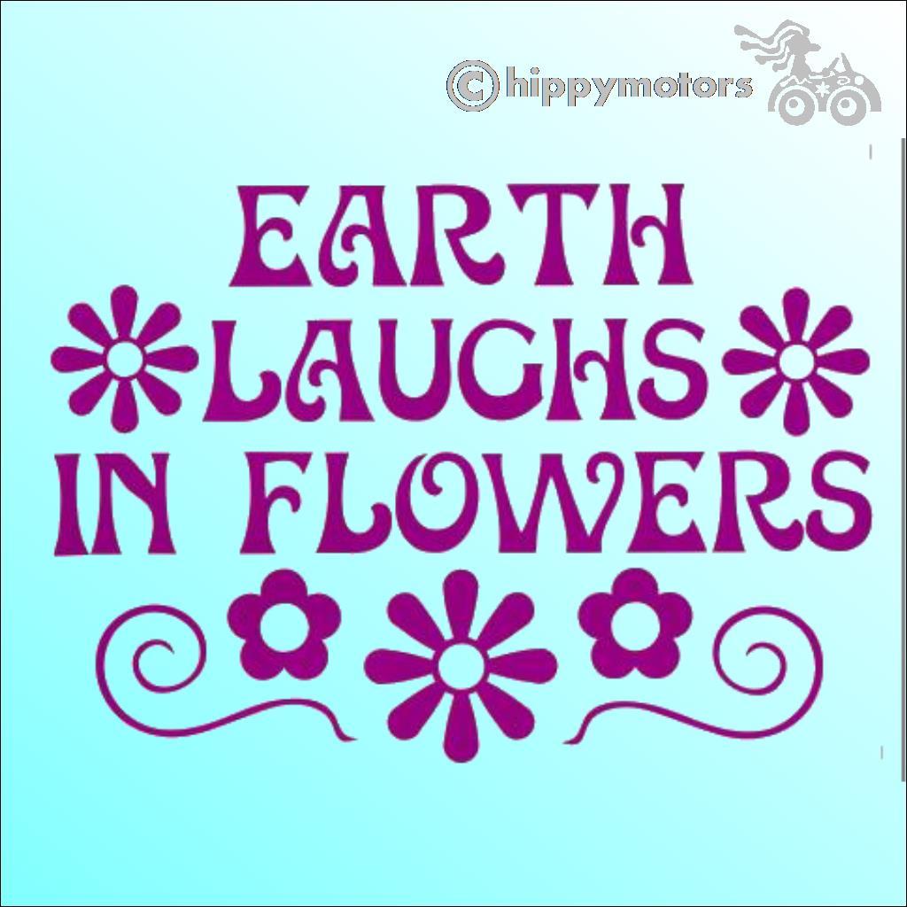 vinyl car Decal with Emmreson saying earth laughs in flowers