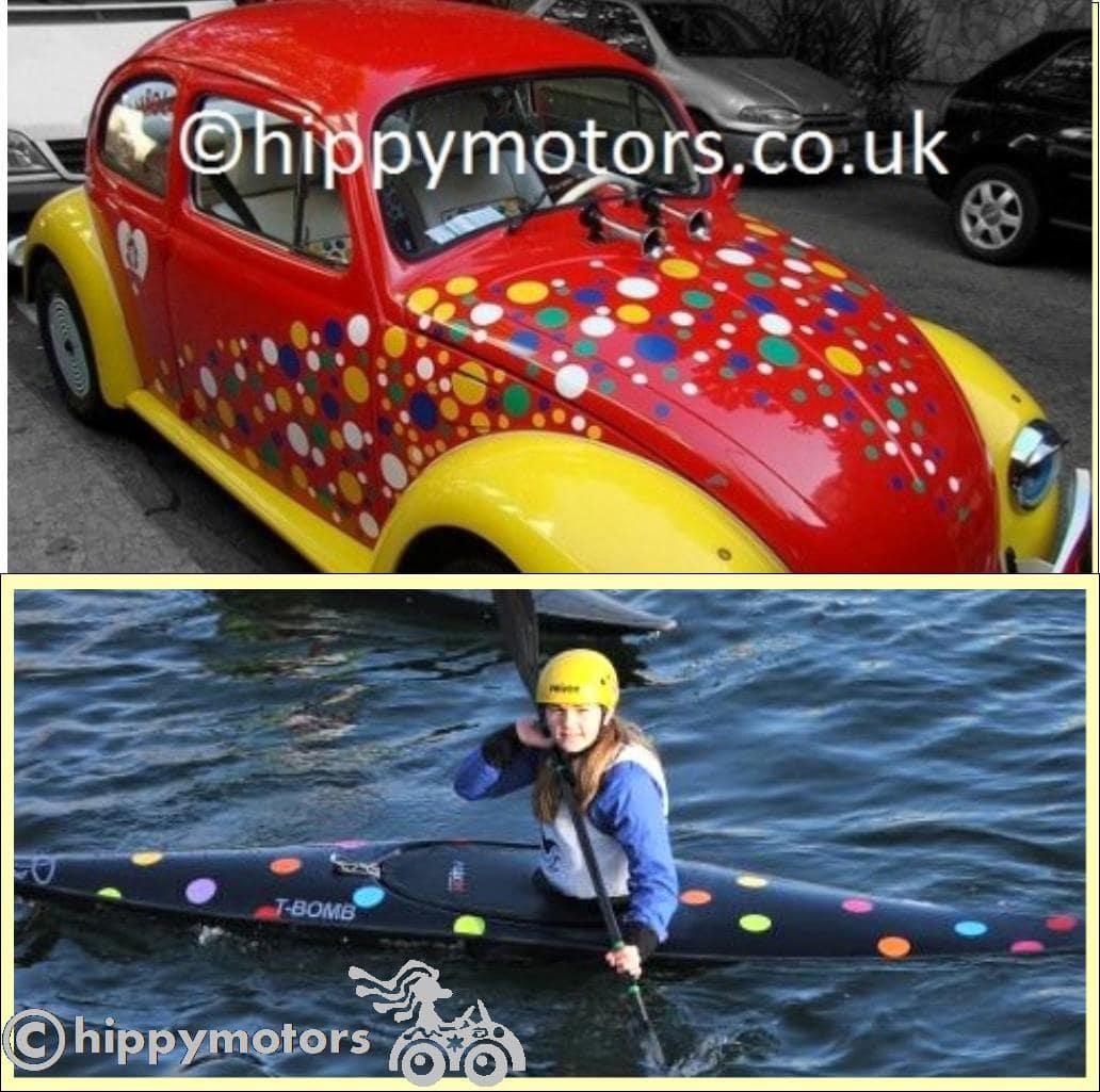 spotty kayak canoe decals and VW beetle spot stickers