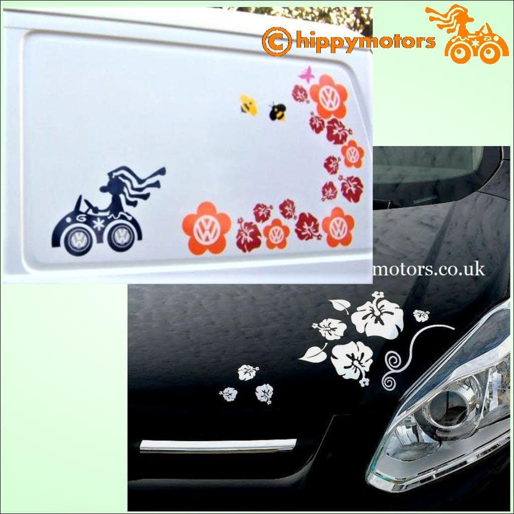 camper van hibiscus stickers and car stickers