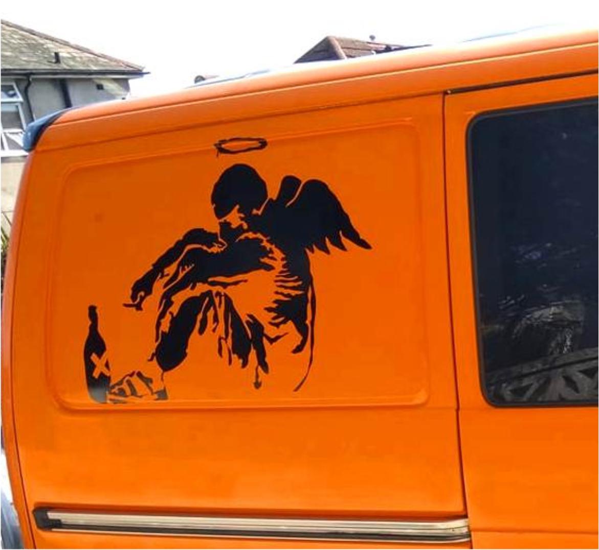 banksy angel caravan vinyl sticker hippy motors