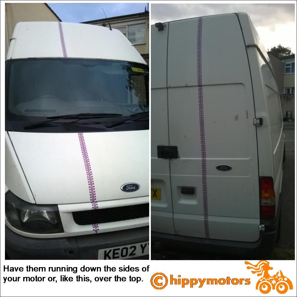 Bike tyre track vinyl sticker on a van