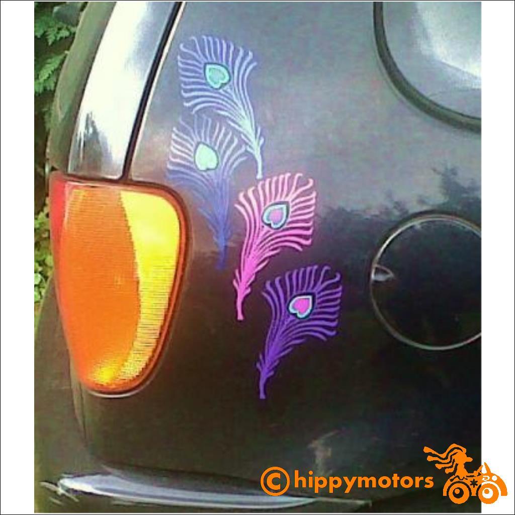 Peacock feather sticker decals on car