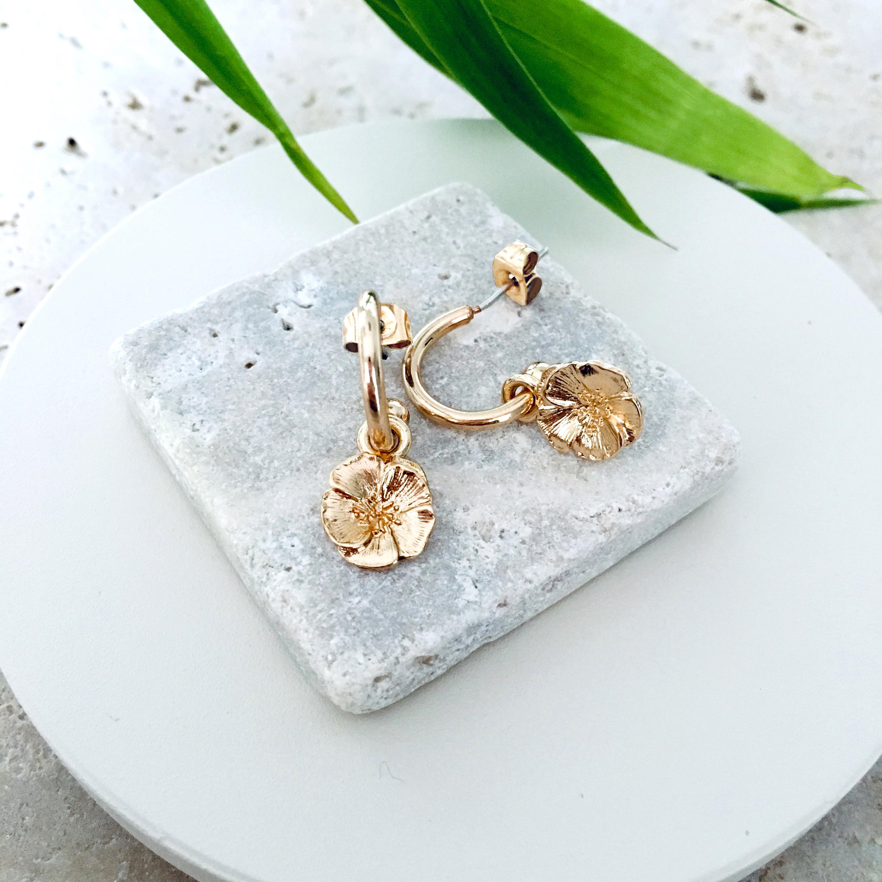 Menagerie - Gold Camellia Hoop Earrings