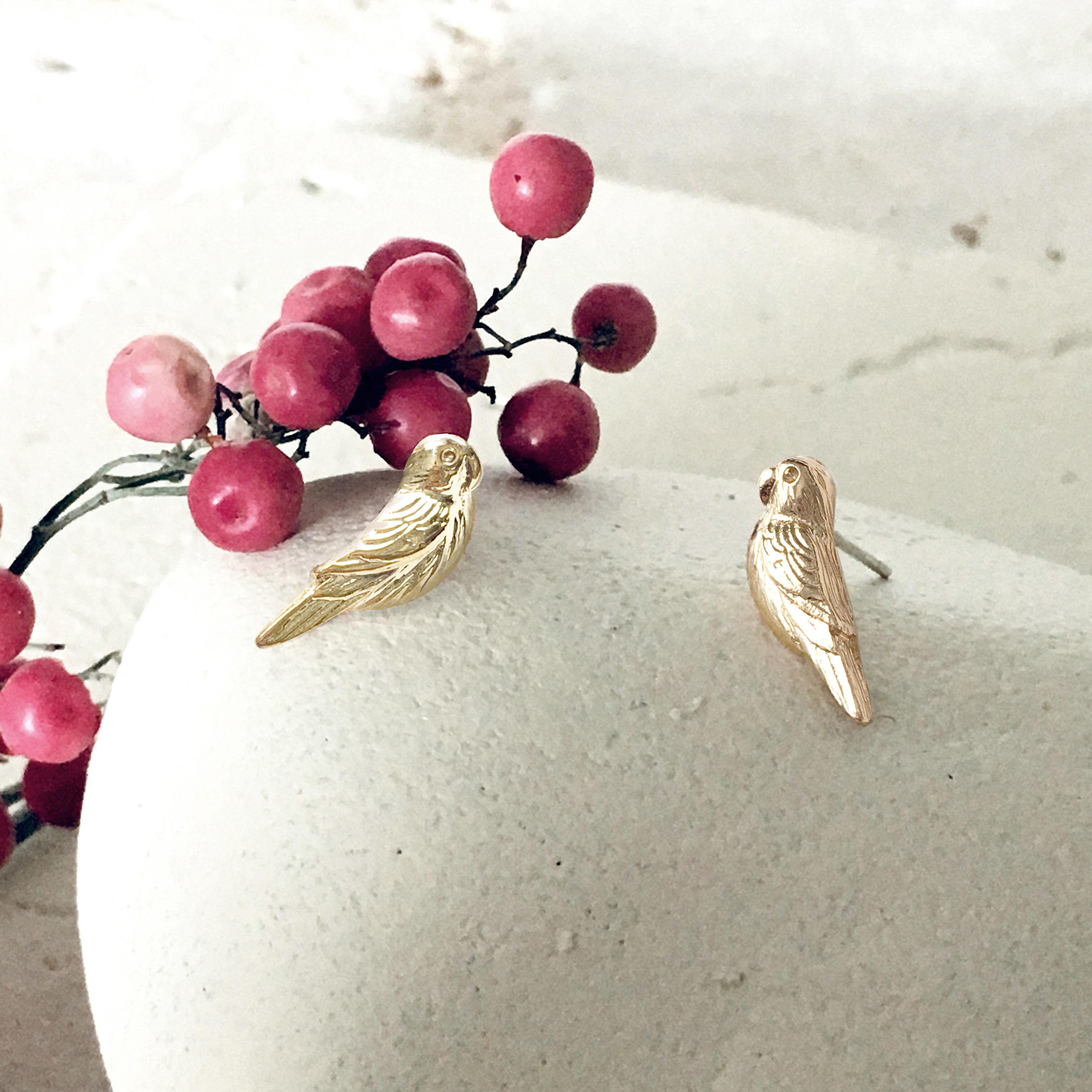 Menagerie - Gold Love Bird Stud Earrings