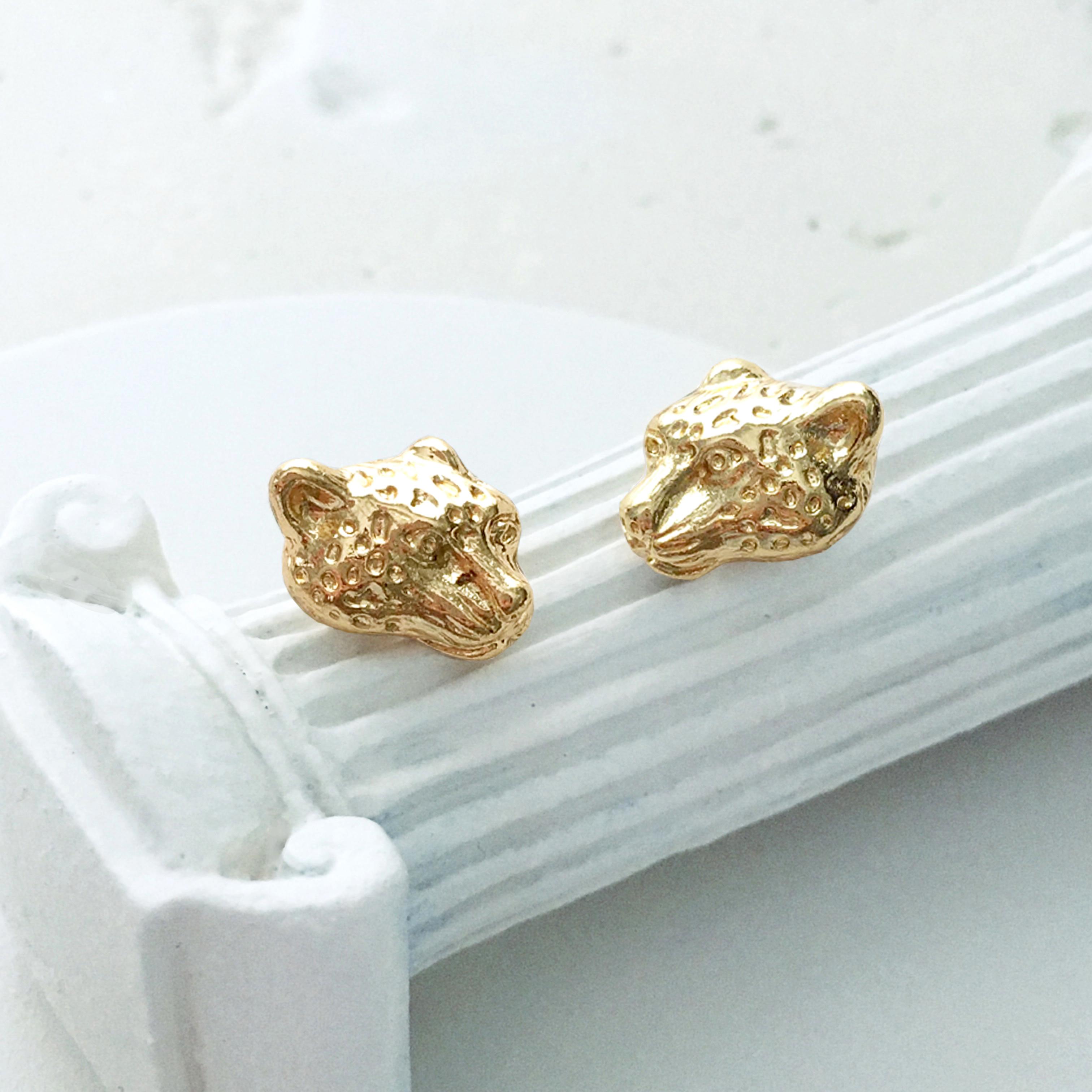 Menagerie - Gold Snow Leopard Stud Earrings