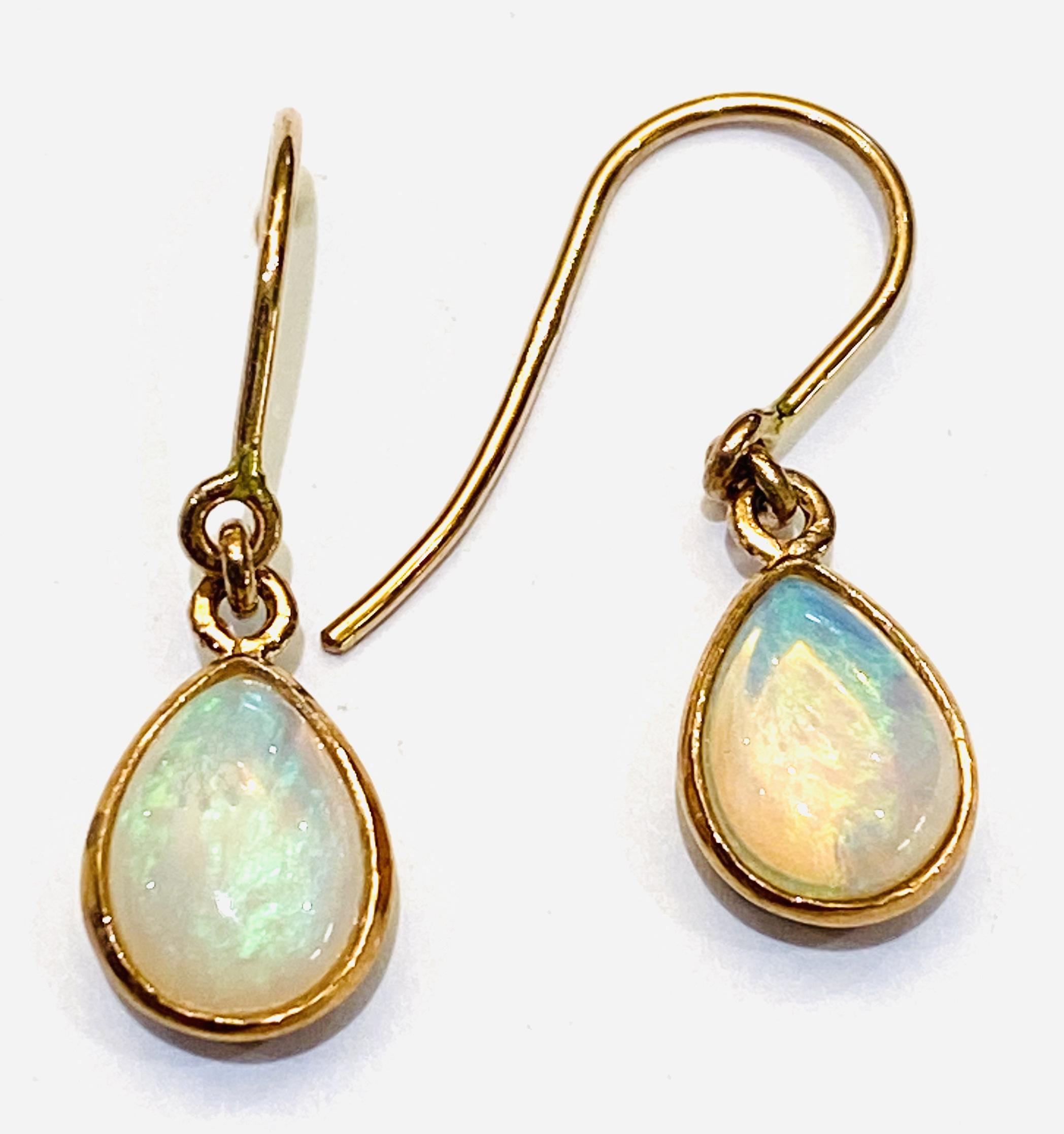 Vintage style 9ct rose gold opal drop earrings