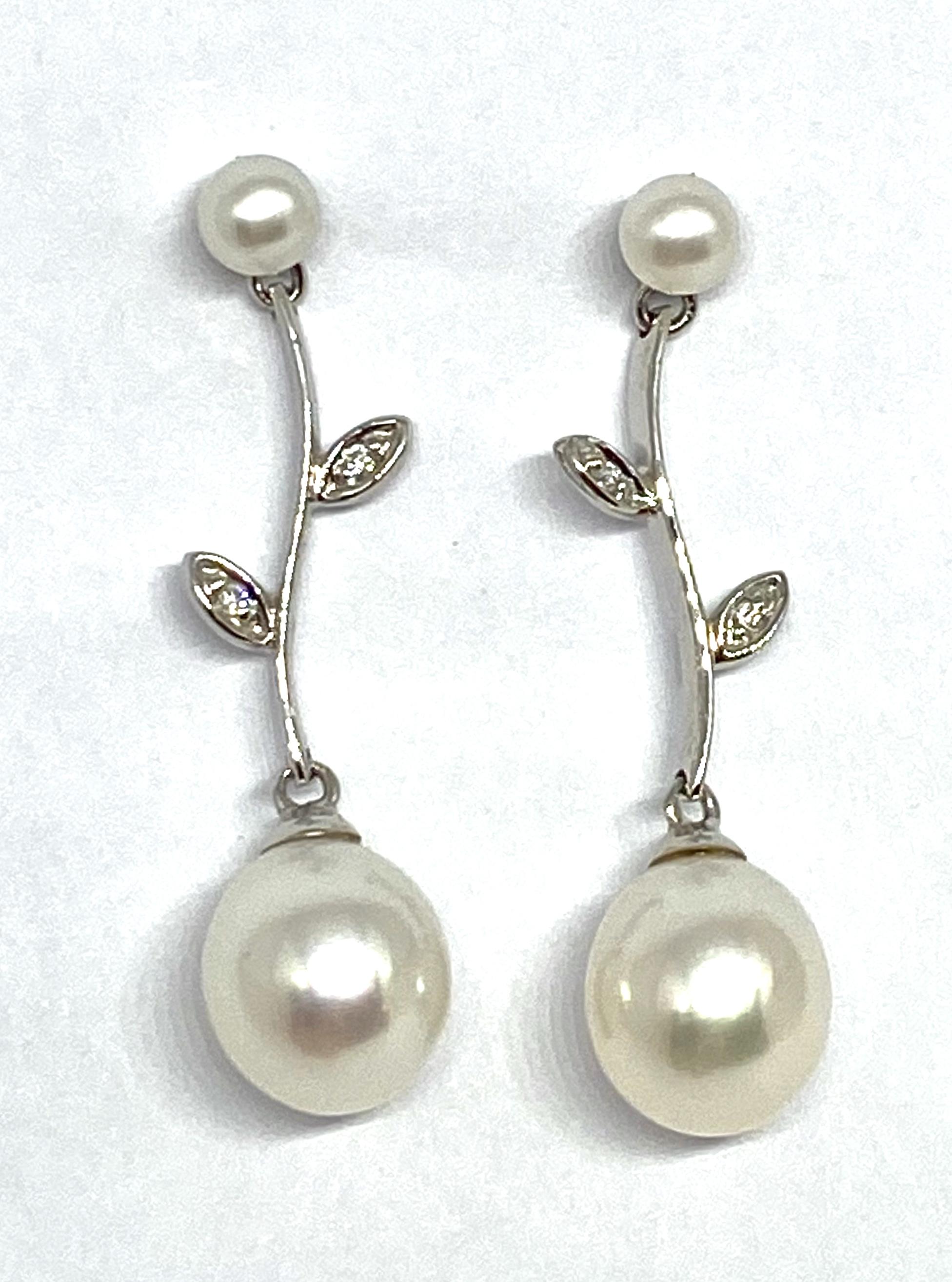 Pearl and diamond drop earrings