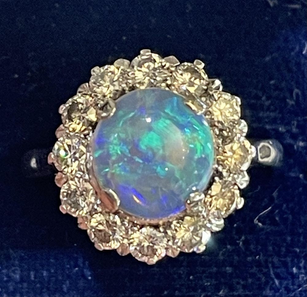 Vintage black opal and diamond ring