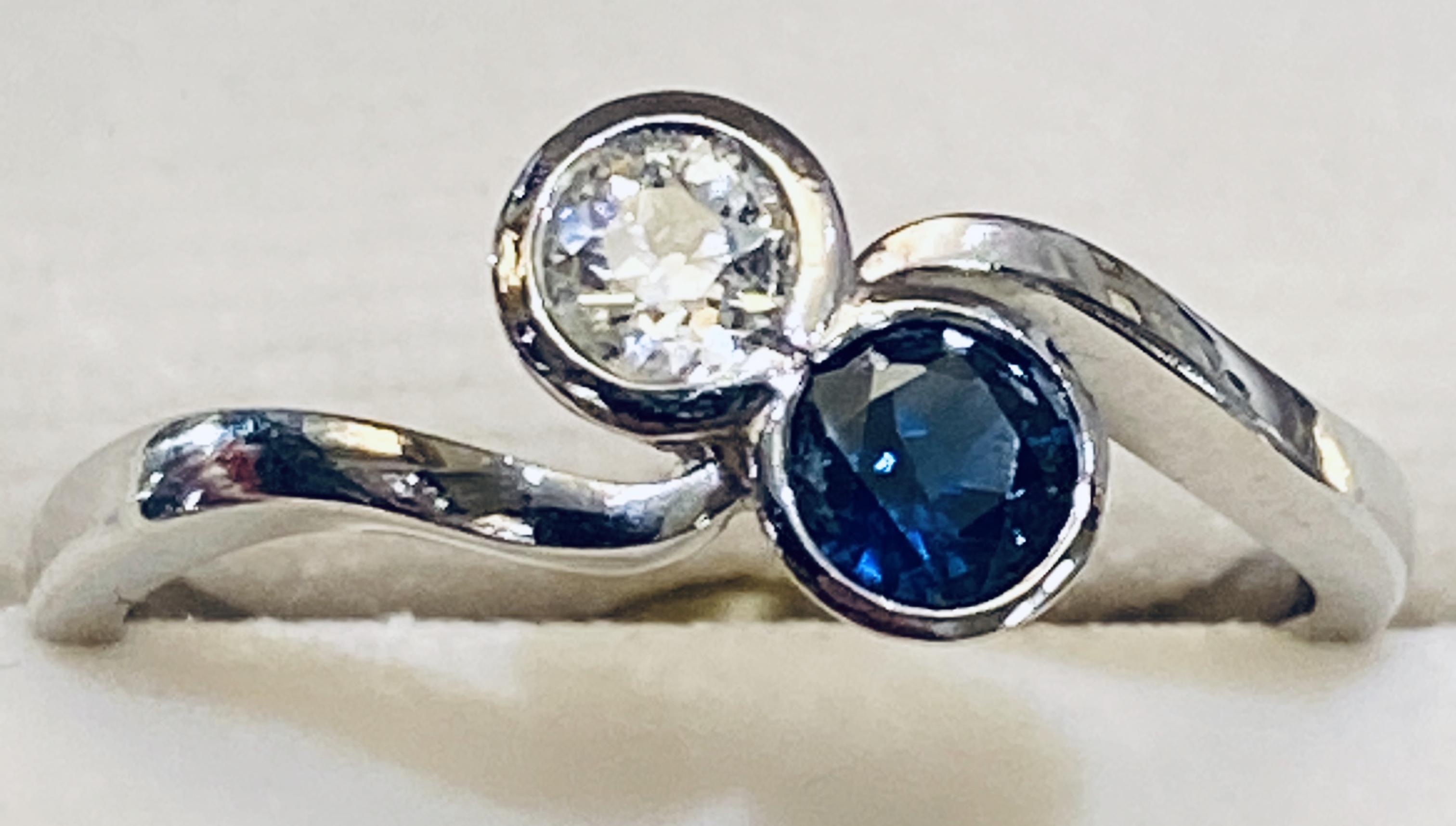 Sapphire and diamond two stone ring