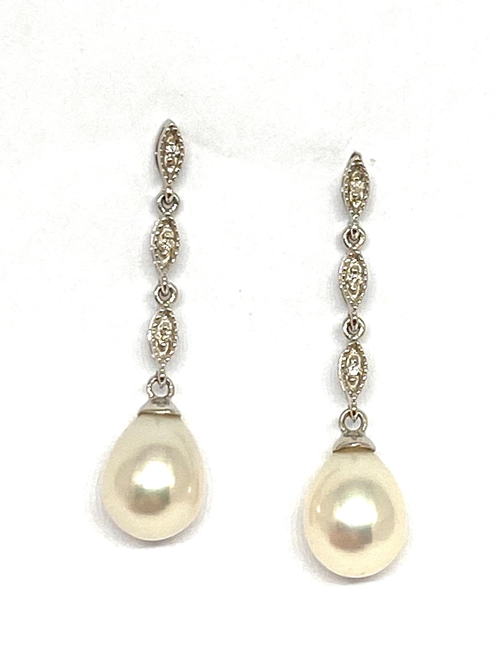 Pearl And Diamond Drop Earrings