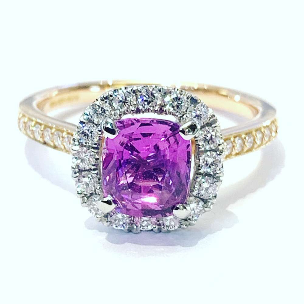 Pink sapphire halo cluster