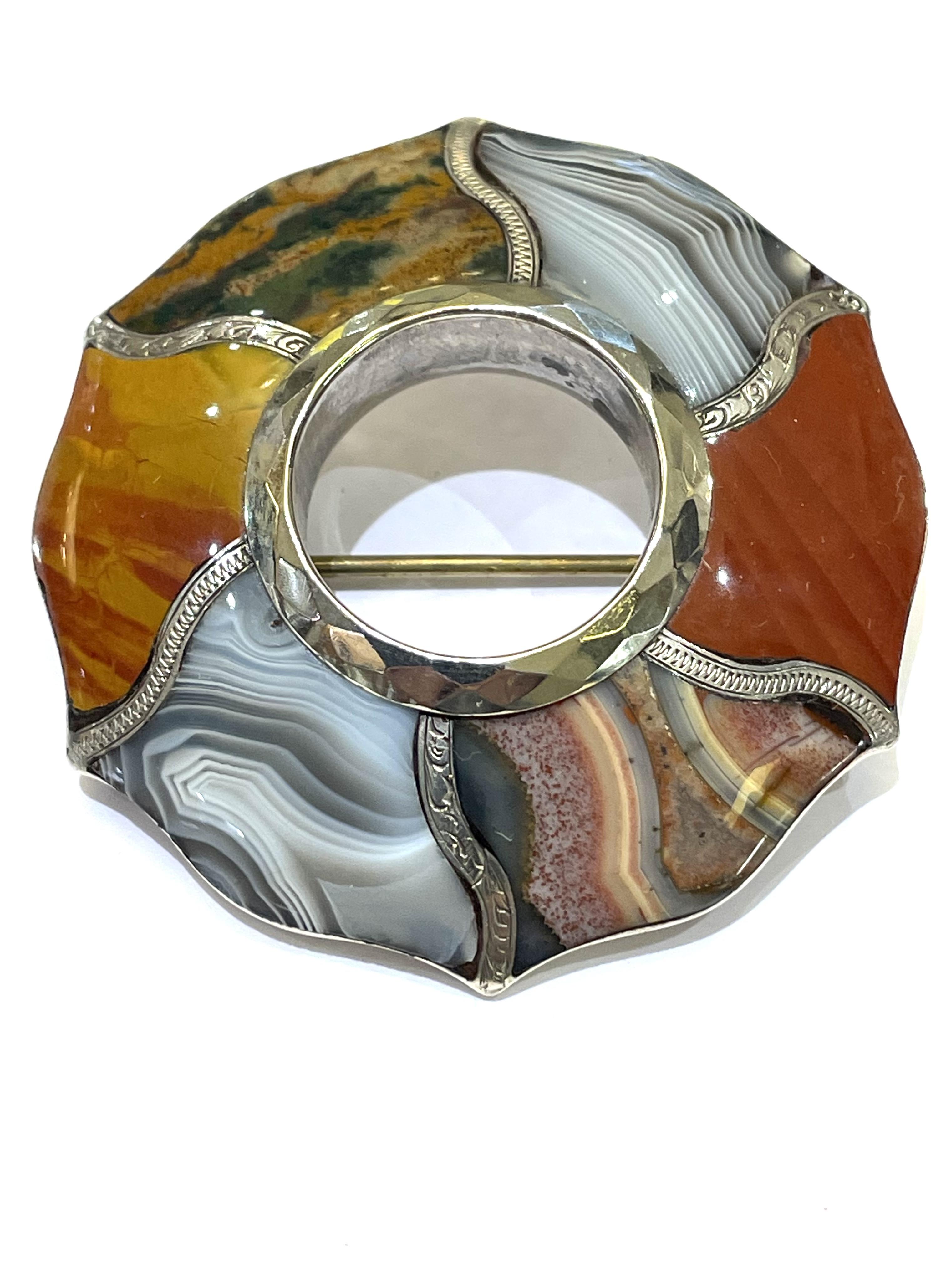 Victorian silver agate brooch