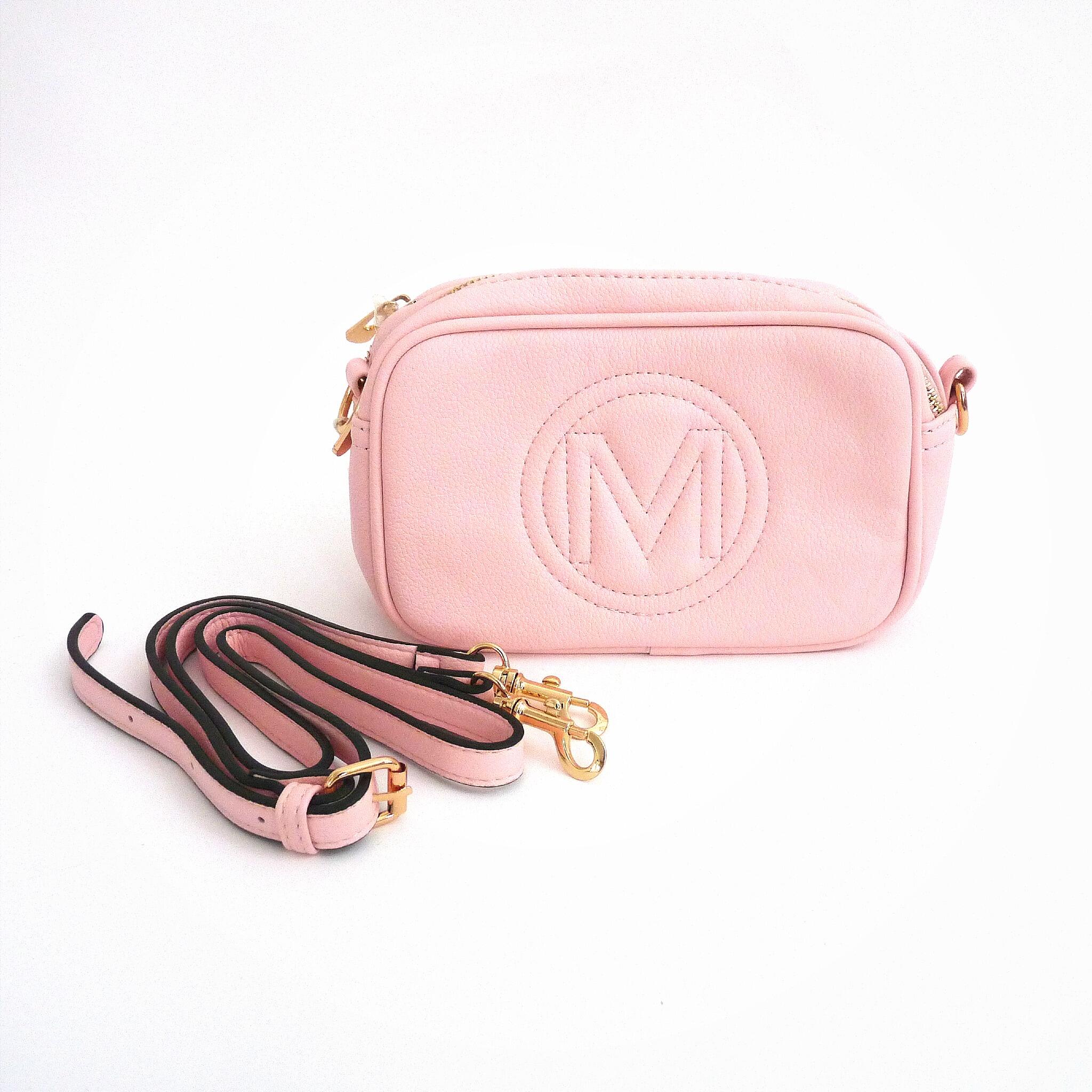 Faux Leather Cross Body Bag with M Letter Design In Pink