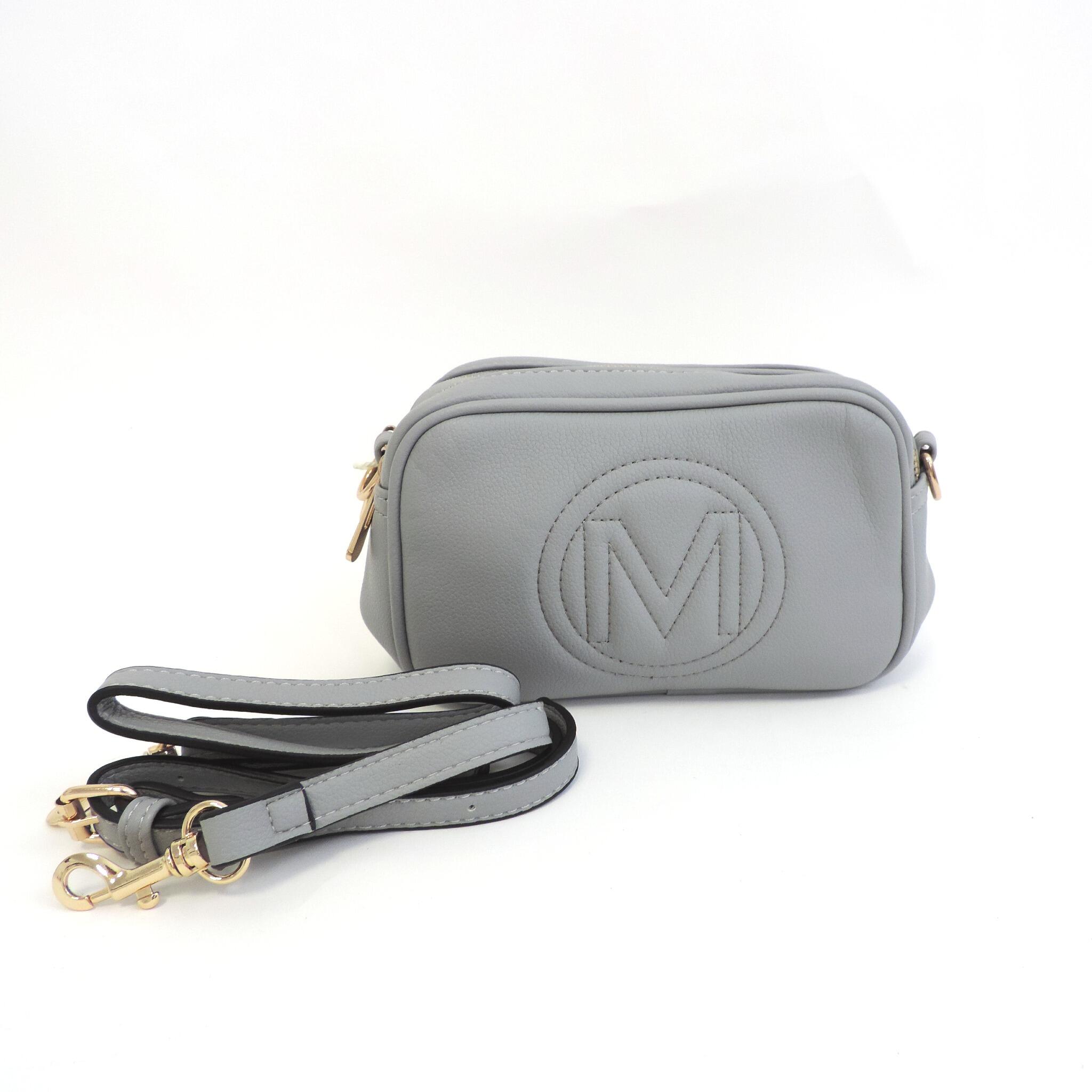Faux Leather Cross Body Bag with M Letter Design In Grey