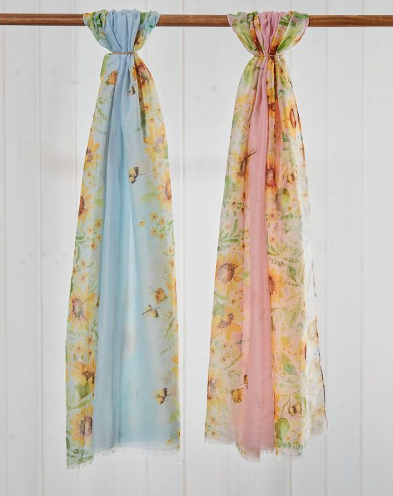 Sunflower & Bees Pretty Summer Scarves In Pink & Blue