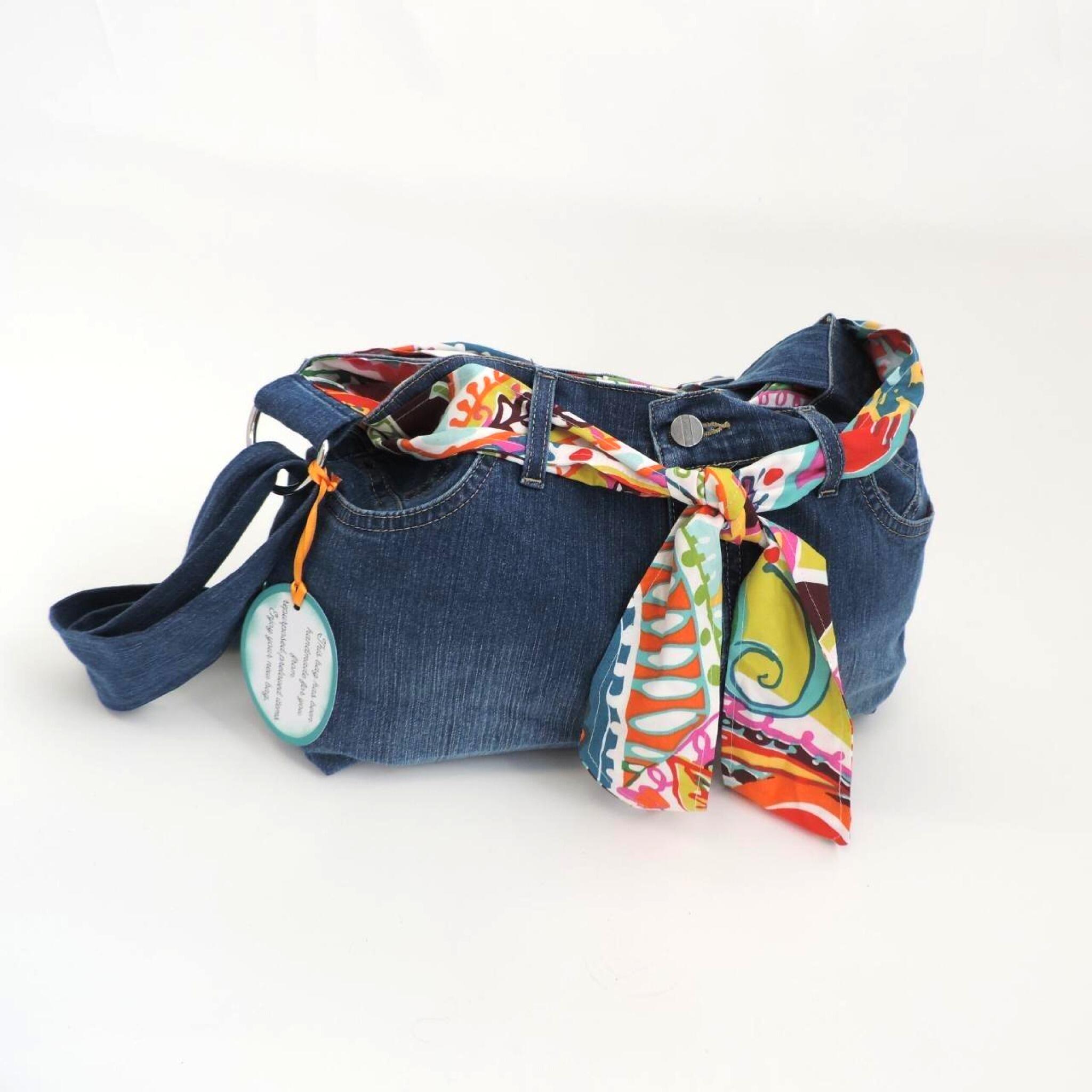 Handmade Jeans Trendy Bag with lovely colourful belt