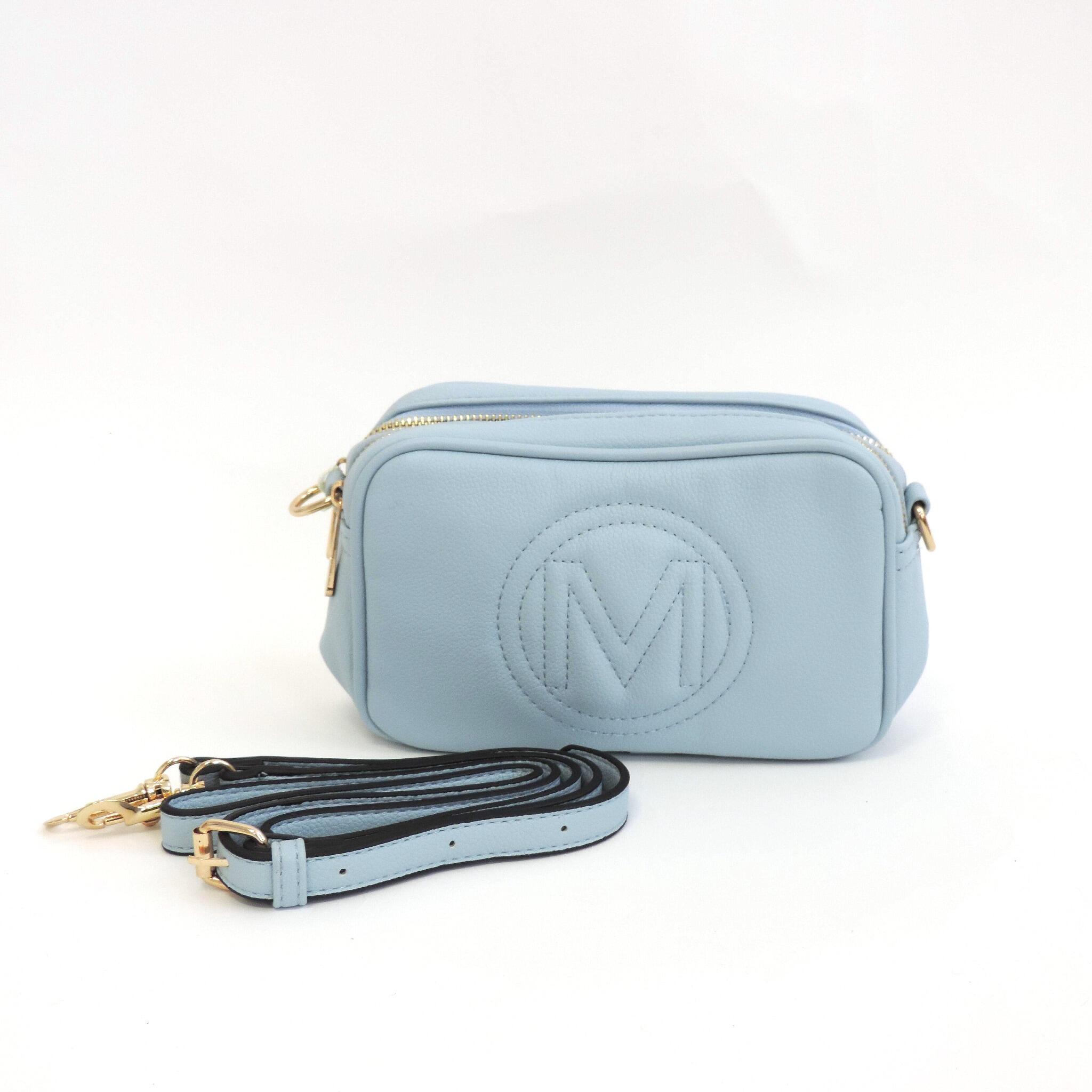 Faux Leather Cross Body Bag with M Letter Design In Baby Blue
