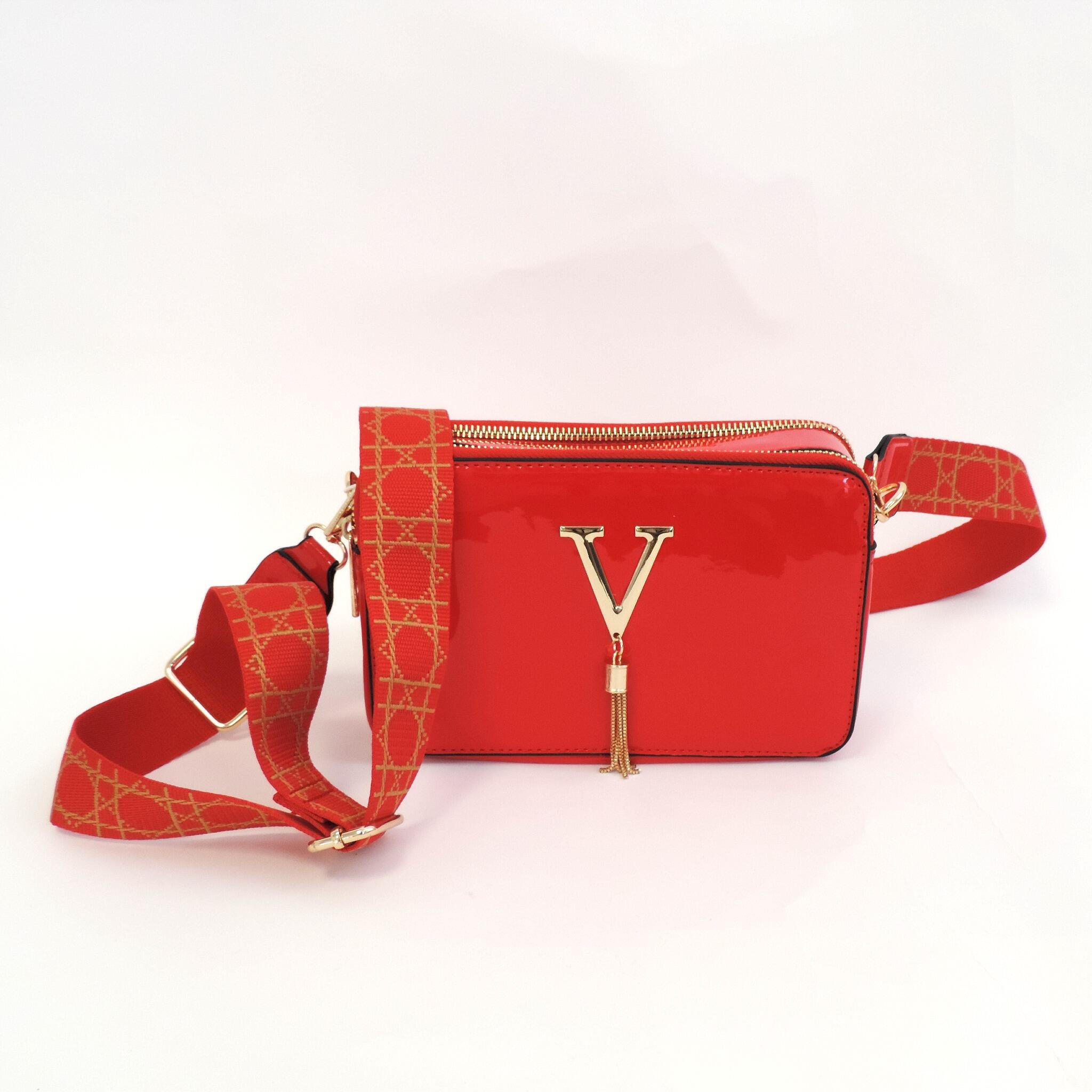 Faux Patent Leather Crossbody Bag In Red