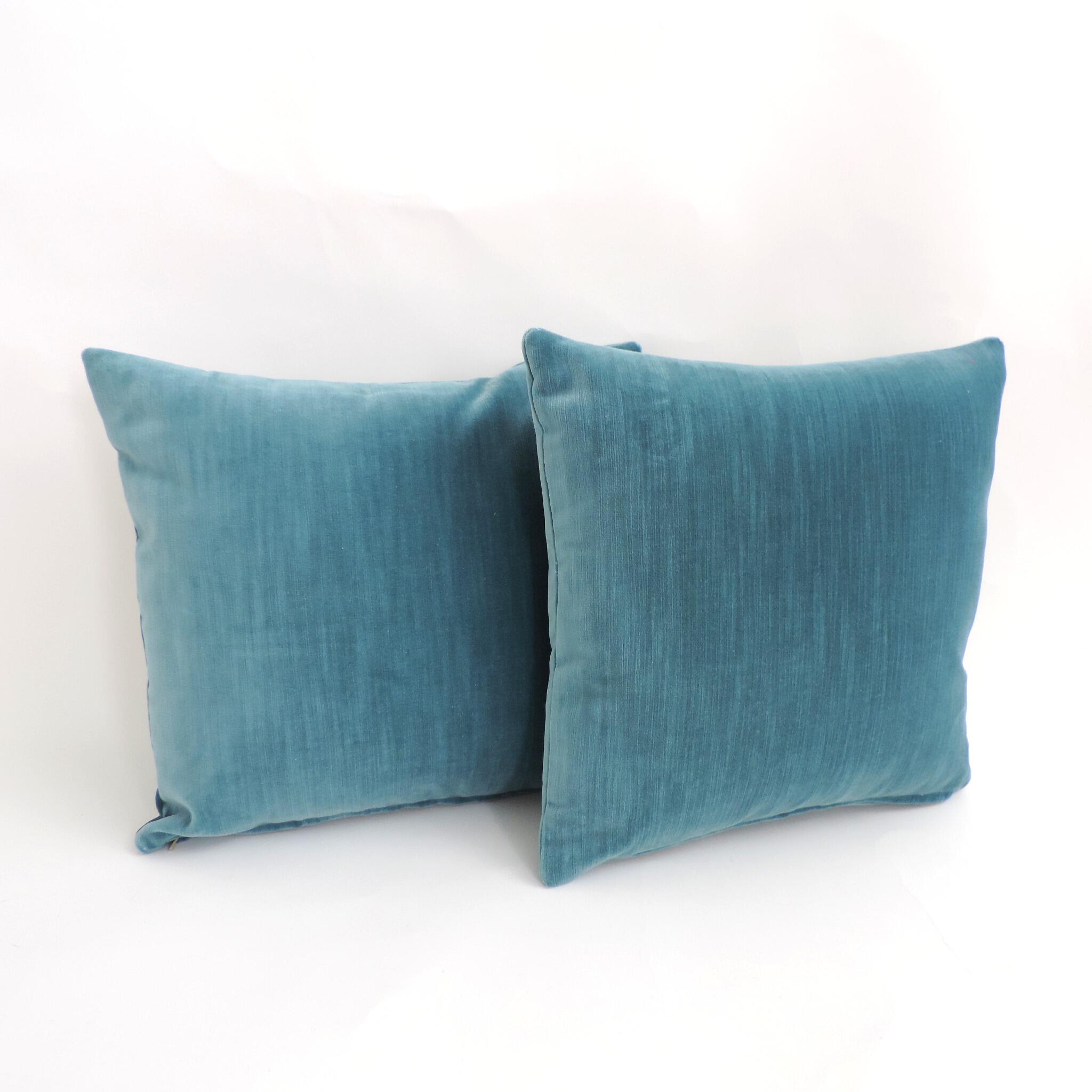 Two Small Handmade Velvet Cushion In Cerulean Blue