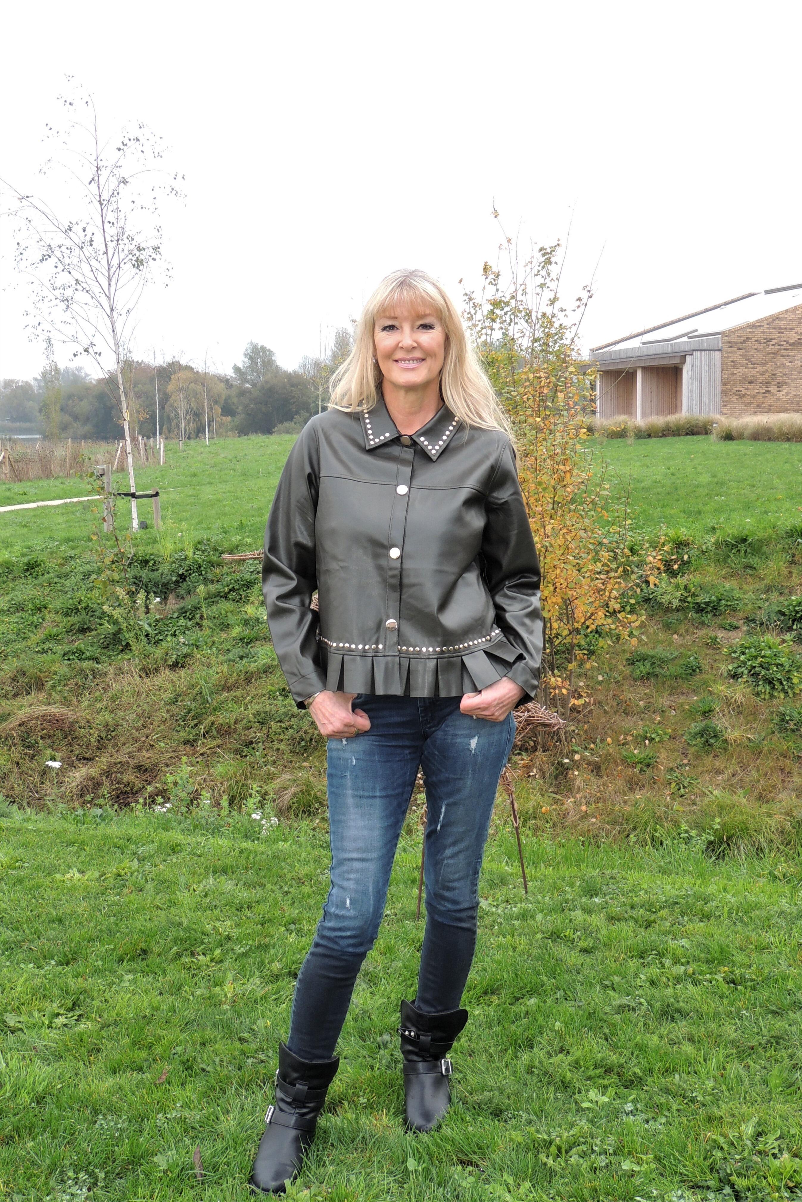 Malissa J faux leather studded style jacket in black Khaki