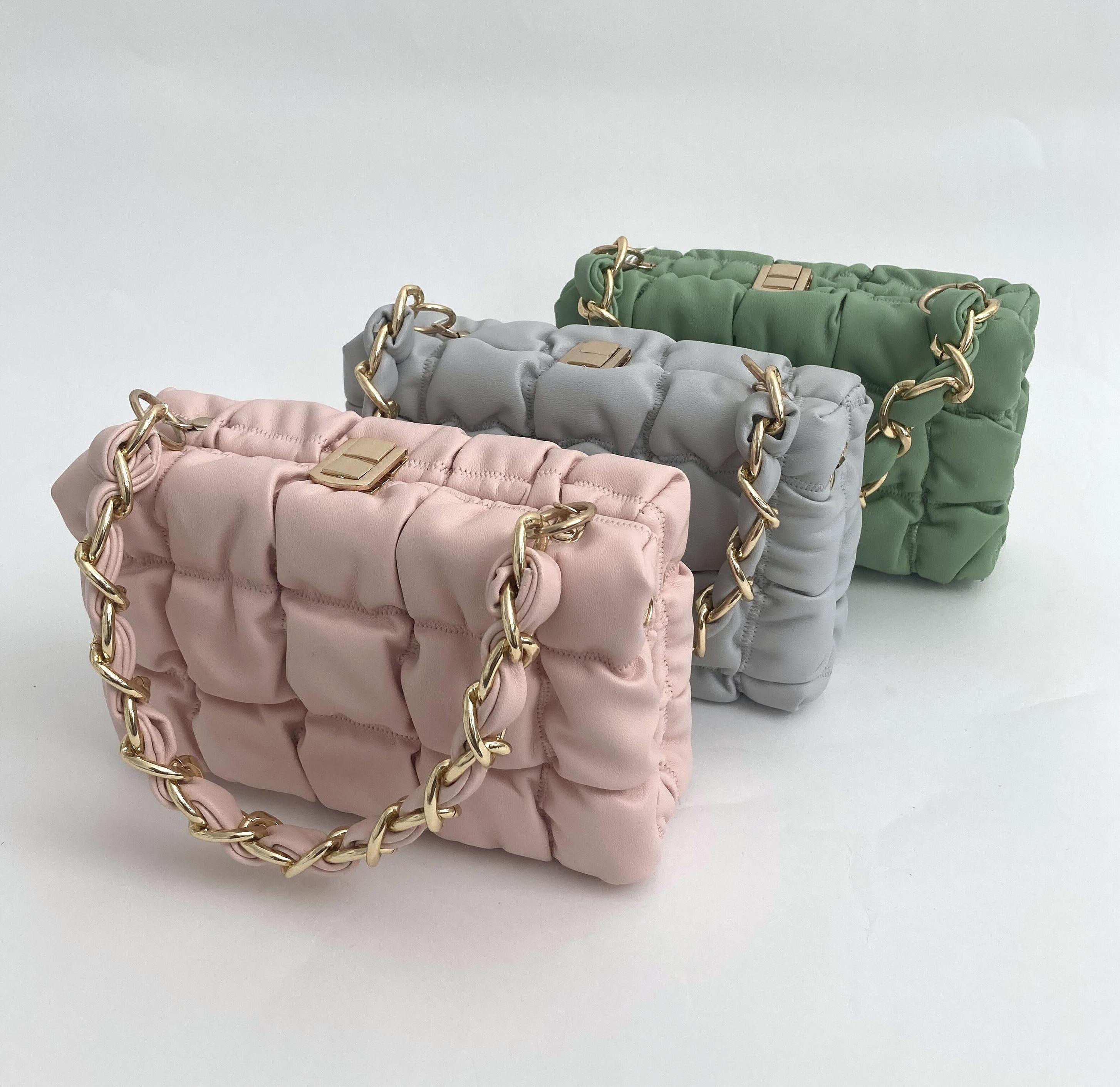 faux leather quilted hand bag in three different colours