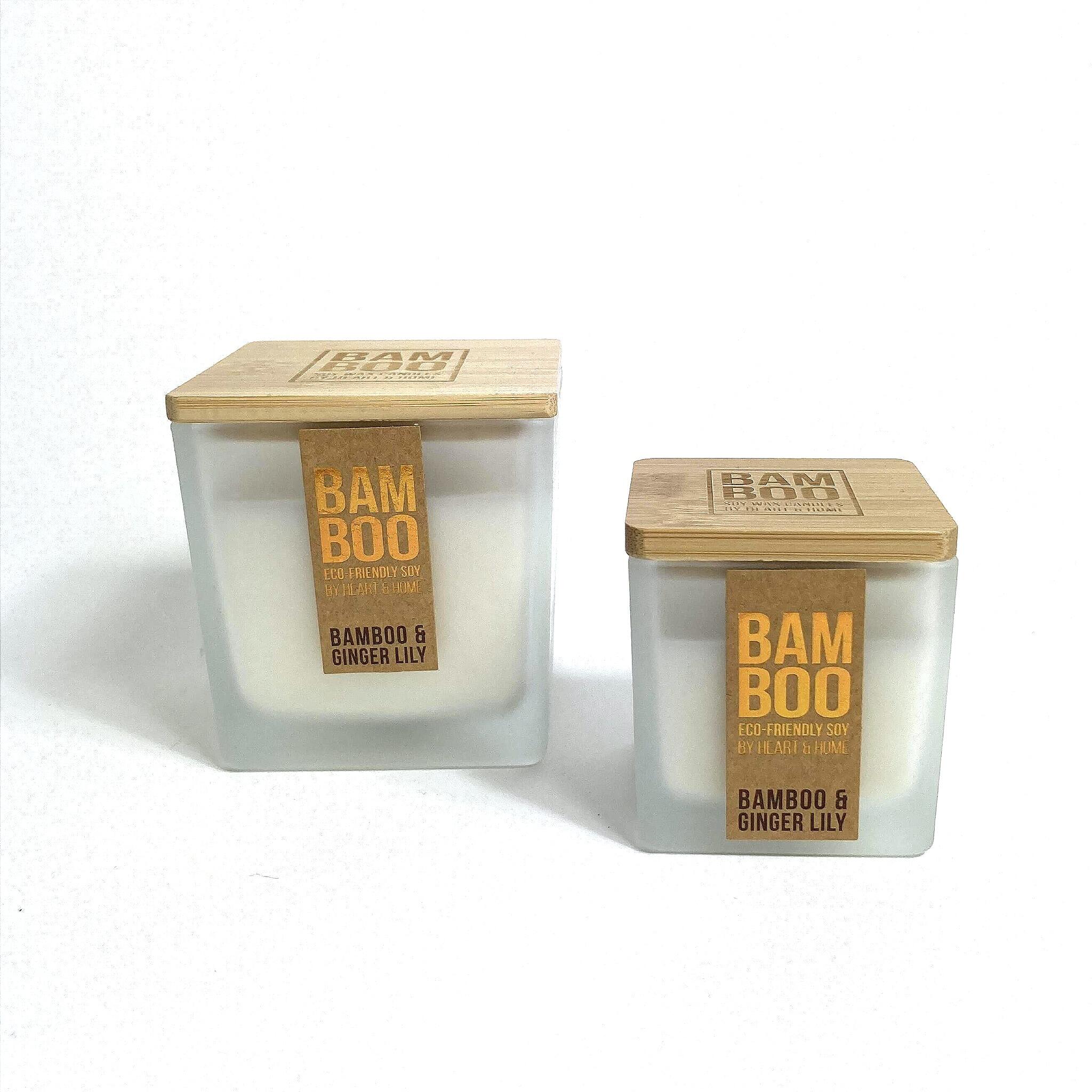 small and big jar of the ingredients of the Eco-Friendly Candle in Bamboo & Ginger Lily