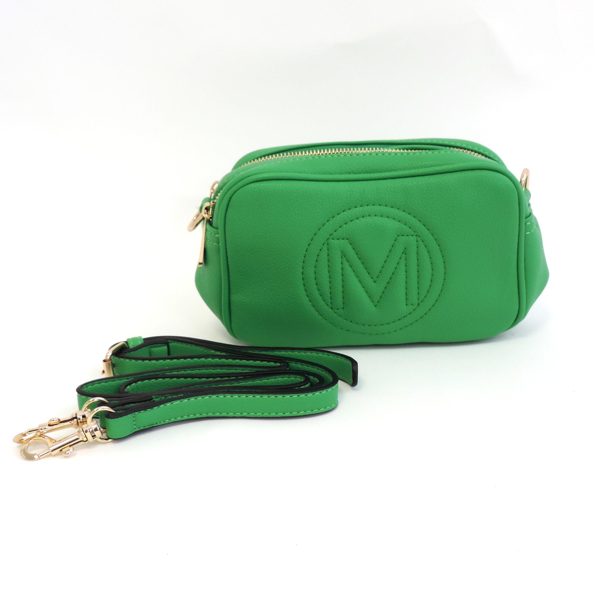 Faux Leather Cross Body Bag with M Letter Design In Green