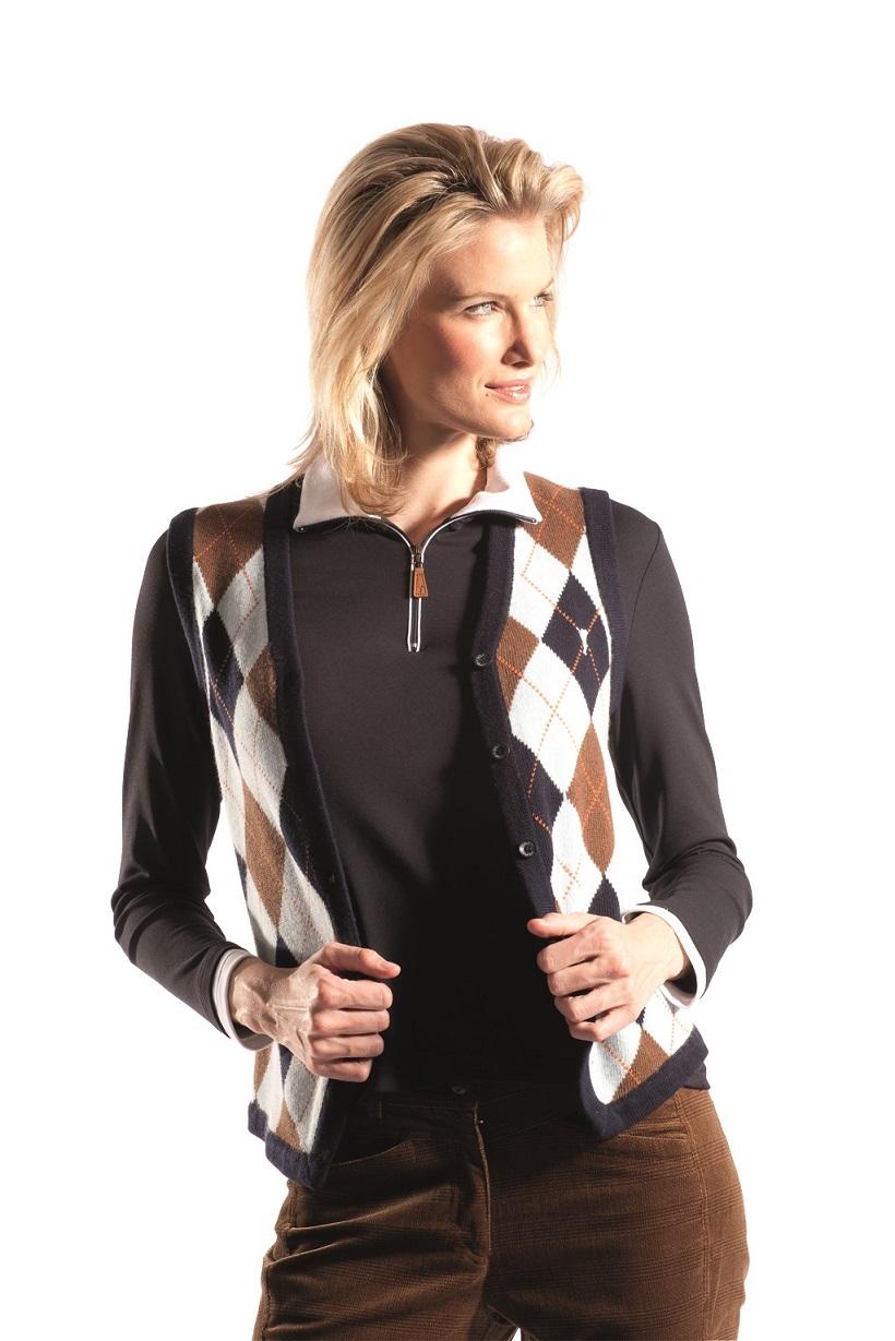 Pull Femme Golfino Noir Argyle - Fermeture Éclair Intégrale - Taille 10