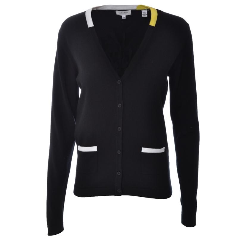 Black cardigan with white trim best sale