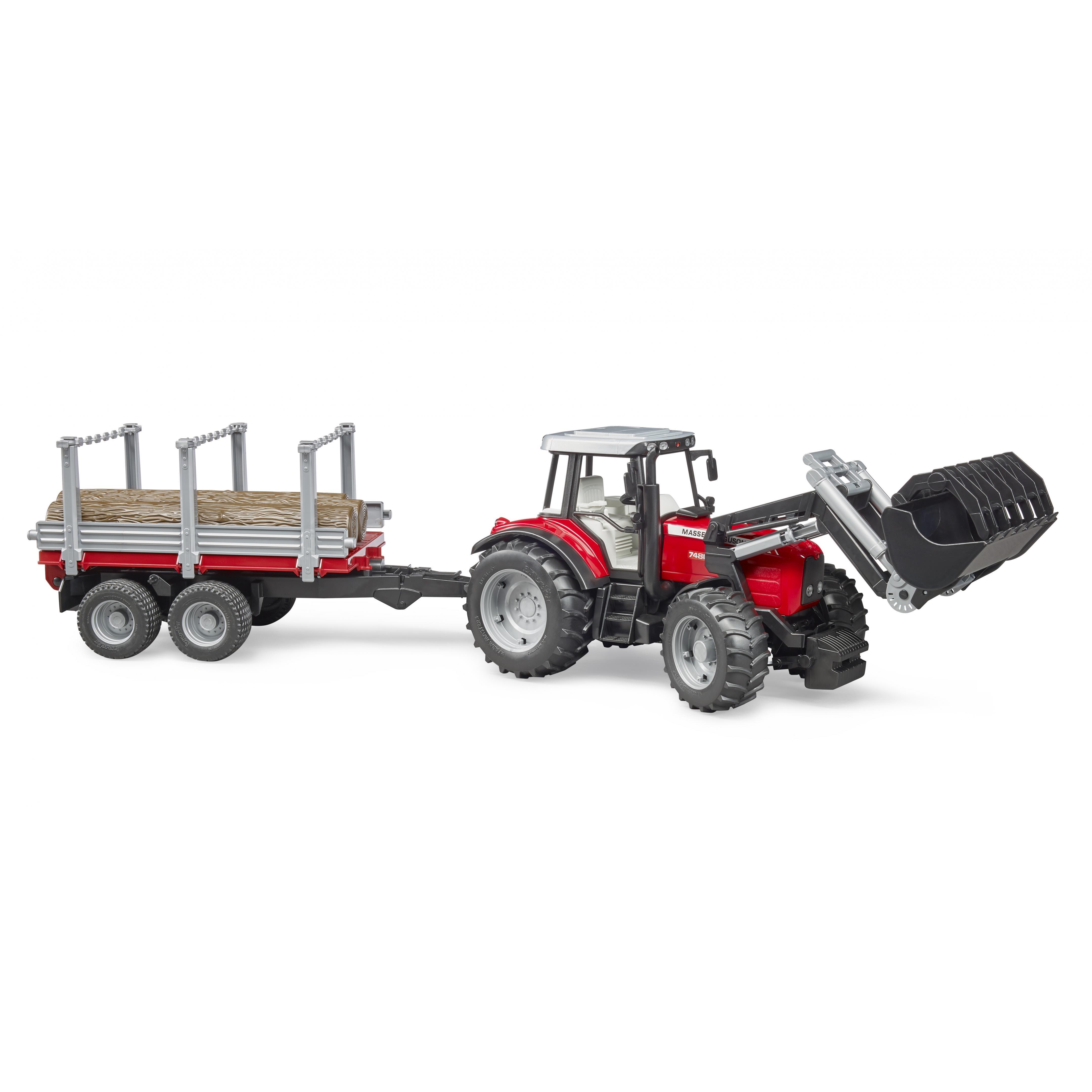 Bruder 02046 Massey 7480 Tractor With Frontloader, Timber Trailer And Logs Toymaster Ballina