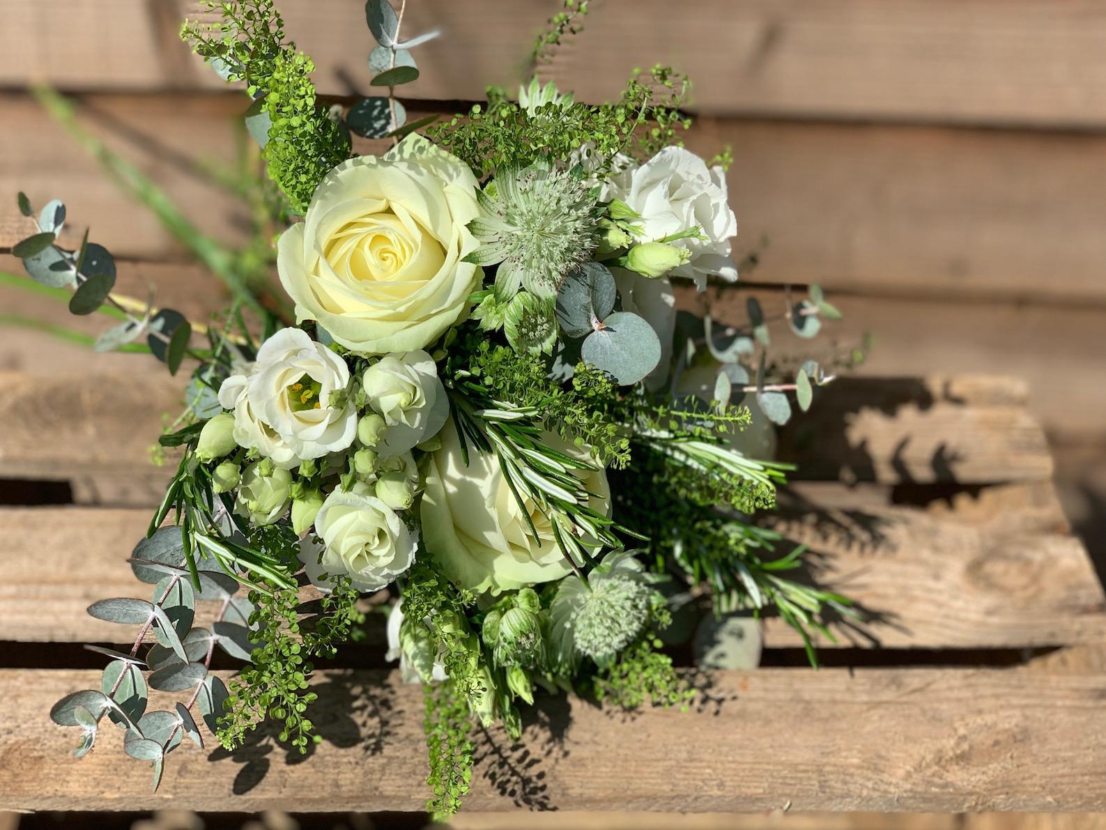 Bridesmaids White and Green Bouquet