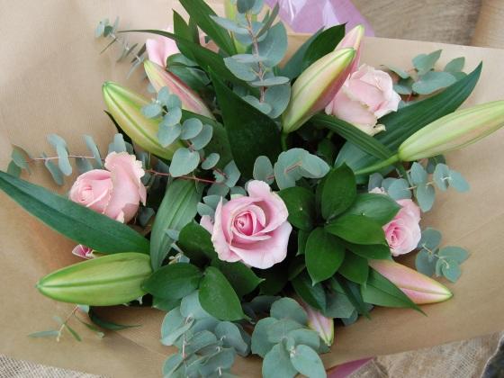 Pink Lily and Rose Bouquet
