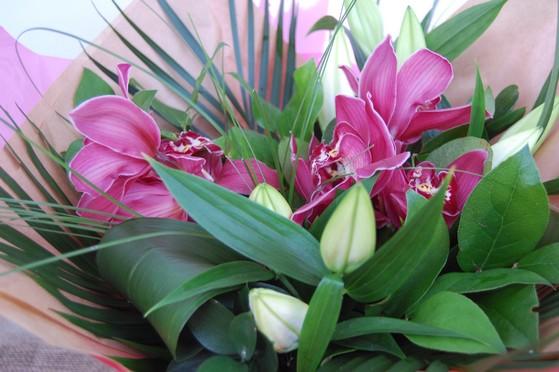 Red 'Love Orchid' and Scented Lily Bouquet