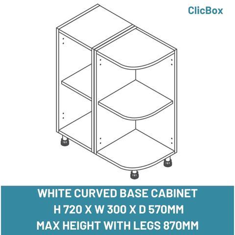 WHITE CURVED BASE CABINET  H 720 X W 300 X D 570MM